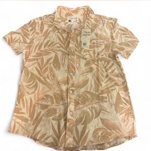 Laguna B Tan and Cream Leaf Print Casual Button Down Shirt